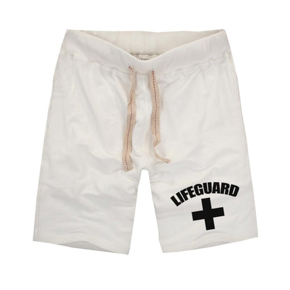 Cross Lifeguard Clothes New Men"s Shorts Summer Beach Shorts Men Elastic Waist Pure Cotton Casual Male Casual Shorts With Pockets