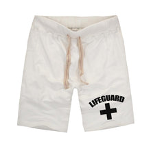 将图片加载到图库查看器，Cross Lifeguard Clothes New Men&quot;s Shorts Summer Beach Shorts Men Elastic Waist Pure Cotton Casual Male Casual Shorts With Pockets
