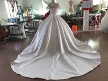 Load image into Gallery viewer, Customized Bespoke Wedding Dress V-Neck Ruffles Satin Embroidery Princess Bridal Dress
