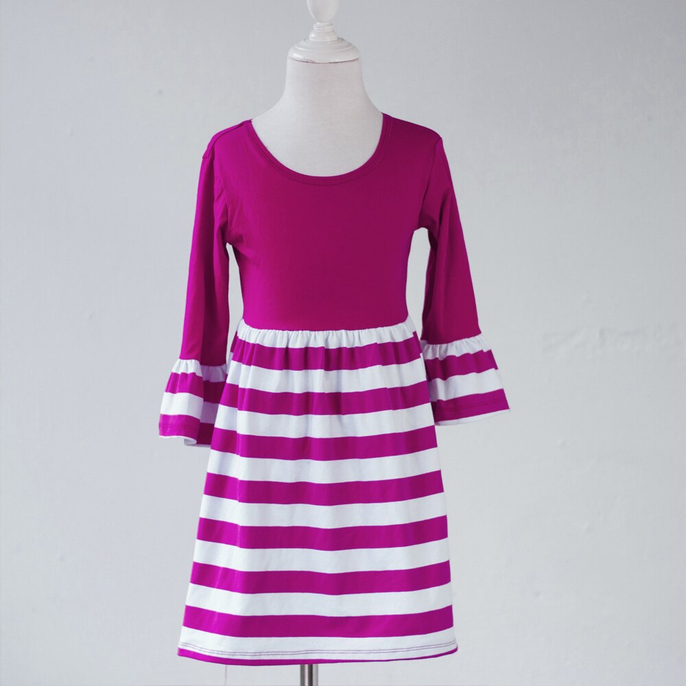 Girl's Long Sleeve Striped Dress Clothing Fashion Girls Casual Knee-length Dress Elegant Stripe Flare Sleeve Dress 50 Pieces