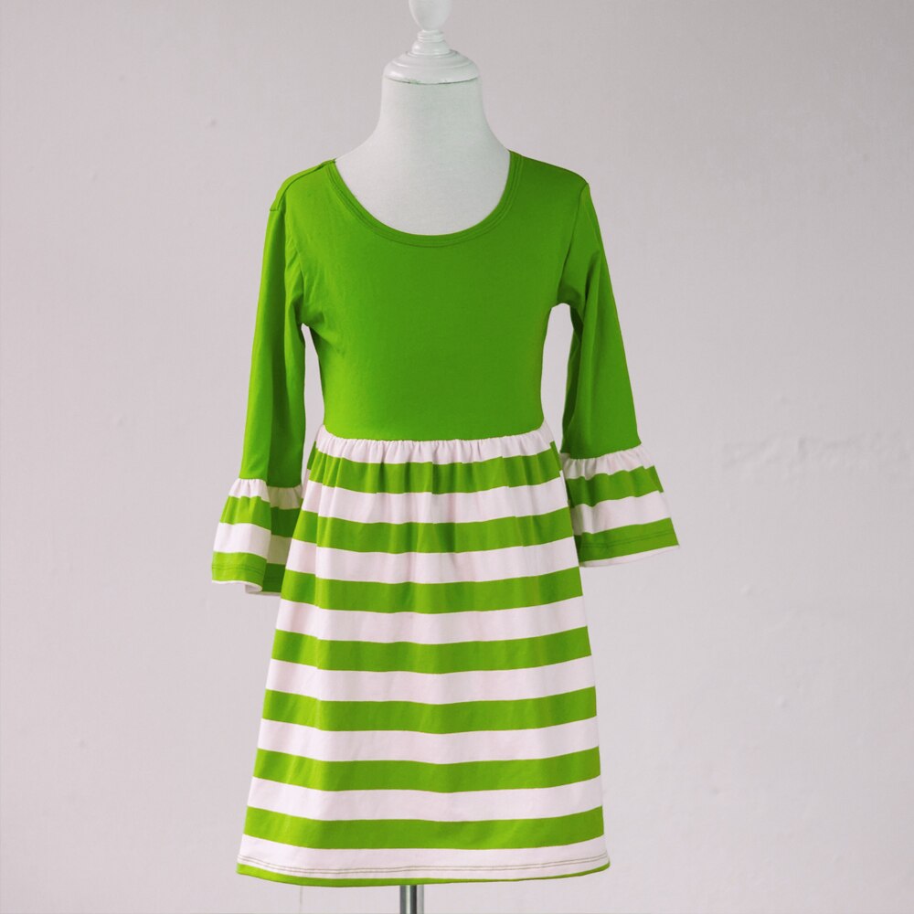 Girl's Long Sleeve Striped Dress Clothing Fashion Girls Casual Knee-length Dress Elegant Stripe Flare Sleeve Dress 50 Pieces