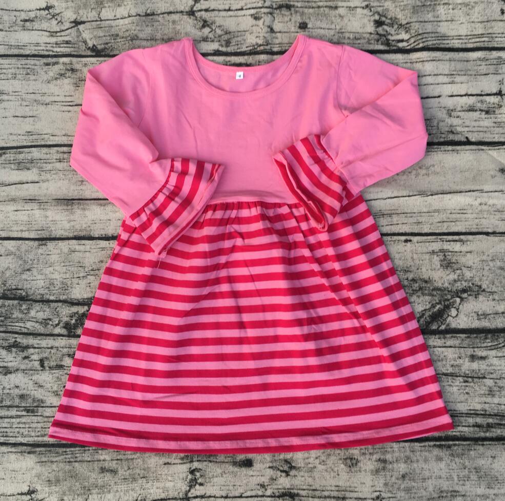 Girl's Long Sleeve Striped Dress Clothing Fashion Girls Casual Knee-length Dress Elegant Stripe Flare Sleeve Dress 50 Pieces