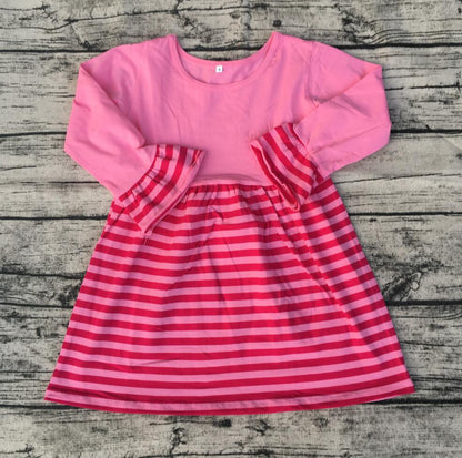 Girl's Long Sleeve Striped Dress Clothing Fashion Girls Casual Knee-length Dress Elegant Stripe Flare Sleeve Dress 50 Pieces