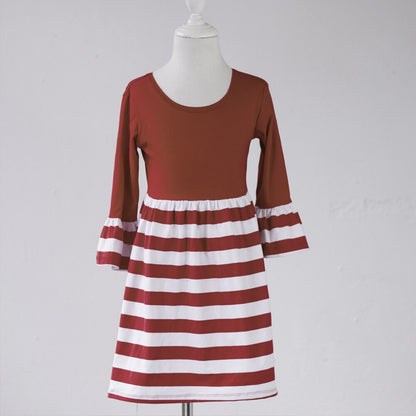 Girl's Long Sleeve Striped Dress Clothing Fashion Girls Casual Knee-length Dress Elegant Stripe Flare Sleeve Dress 50 Pieces