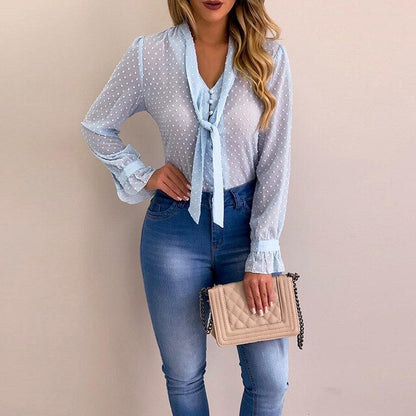Cysincos Chiffon Blouses Women 2020 Summer Fashion Long Sleeve V-neck Pink Shirt Office Blouse Slim Casual Tops Female Plus Size