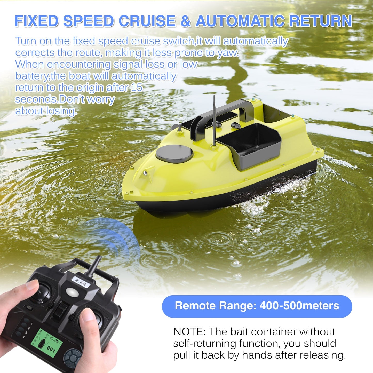 D18B GPS Fishing Bait Boat with 3 Bait Containers Automatic Bait Boat with 400-500M Remote Range Fishing Tool