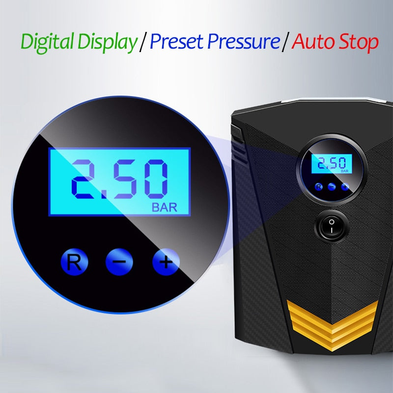 DC 12V Car Air Compressor Pump Electric Tire Inflatable Portable Auto Car Tire Inflator for Car Motorcycle LED Light Tire Pump