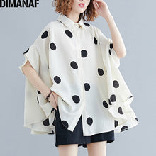 Charger l&#39;image dans la galerie, DIMANAF Plus Size Women Blouse Shirt Big Size Summer Casual Lady Tops Tunic Print Polka Dot Loose Female Clothes Batwing Sleeve. Colours are black and white
