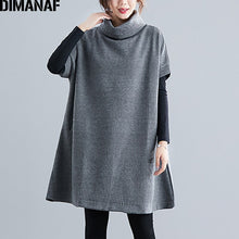 將圖片載入圖庫檢視器 DIMANAF Women&#39;s Turtleneck Short Sleeve Sweater Dress Pullovers Female Tops Shirts Turtleneck Big Size Loose Casual Thick Knitted Clothing
