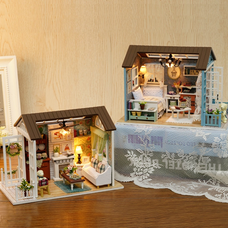 DIY Building House furniture miniatura American Retro Stlyes wooden handmade grownups toys for children gift