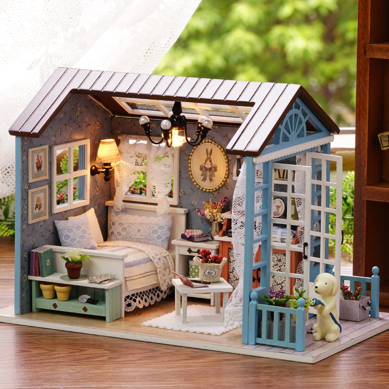 DIY Building House furniture miniatura American Retro Stlyes wooden handmade grownups toys for children gift