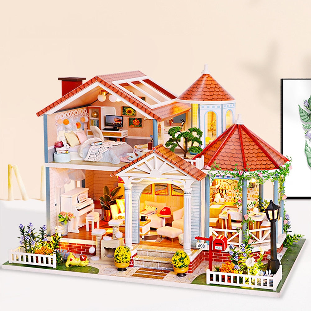 DIY Dollhouse Kids Mini Doll House Kit 3D Wooden Miniature Dollhouse Manual Assembling Toys for Children Birthday Gifts