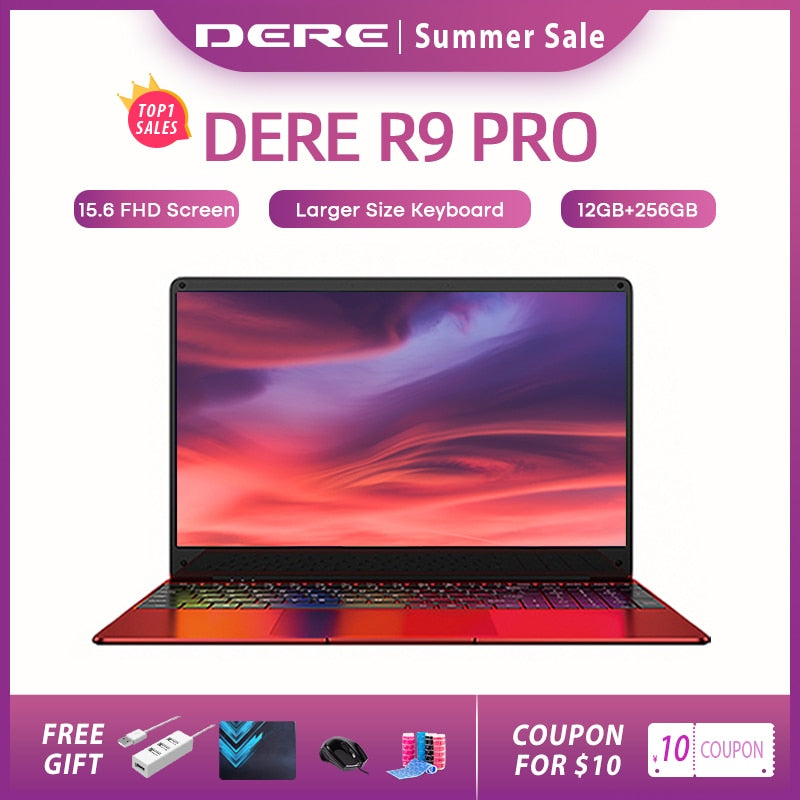 Dere R9 PRO 15.6 inch Laptop 12GB RAM 256GB ROM SSD Notebook Windows 10 pro Laptop Intel Celeron N5100 Computer PC Portable