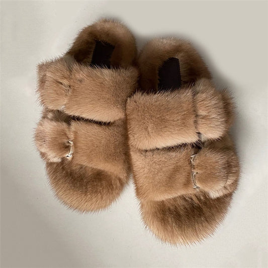 Designer Slides High Quality Mink Fur Slippers Lasdies Fur Slippers Flat Heel Slippers Women Shoes Fur Slides for Women Slides