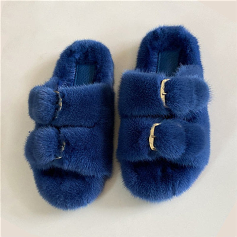 Designer Slides High Quality Mink Fur Slippers Lasdies Fur Slippers Flat Heel Slippers Women Shoes Fur Slides for Women Slides