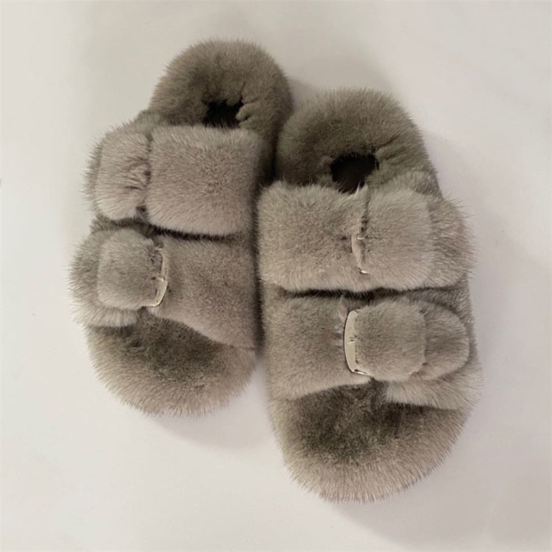 Designer Slides High Quality Mink Fur Slippers Lasdies Fur Slippers Flat Heel Slippers Women Shoes Fur Slides for Women Slides