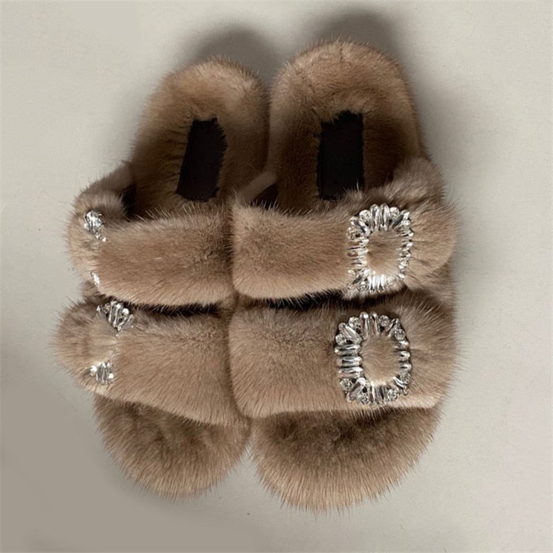 Designer Slides High Quality Mink Fur Slippers Lasdies Fur Slippers Flat Heel Slippers Women Shoes Fur Slides for Women Slides