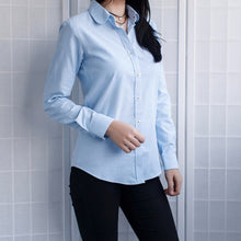 Cargar imagen en el visor de la galería, Dioufond Women&#39;s Blouse Solid Long Sleeve School Shirt Work Plus size Female Blusas Cotton Blue Shirt 5XL Female Clothes White Light Blue
