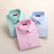 Cargar imagen en el visor de la galería, Dioufond Women&#39;s Blouse Solid Long Sleeve School Shirt Work Plus size Female Blusas Cotton Blue Shirt 5XL Female Clothes White Light Blue
