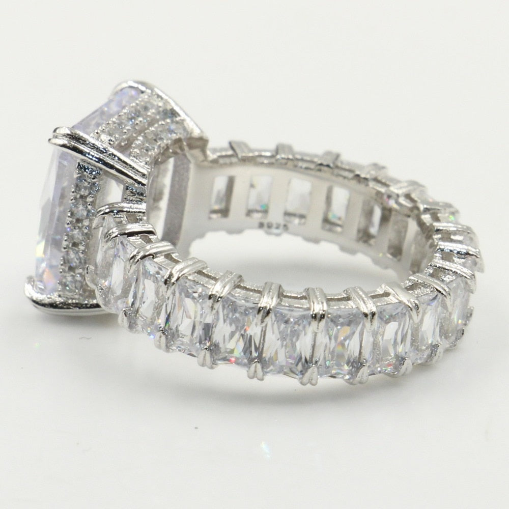 Dove Egg Big 5A Cubic Zirconia Luxury Jewelry 925 Sterling Silver Cushion Shape CZ Eternity Wedding Engagement Band Ring Gift