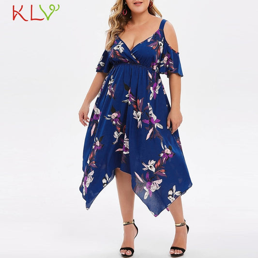 Dress Women Elegant Chiffon Cold Shoulder Floral Summer Calf Dress Party Night Dress 2019 Plus Size Vestidos Robe Femme 19June3