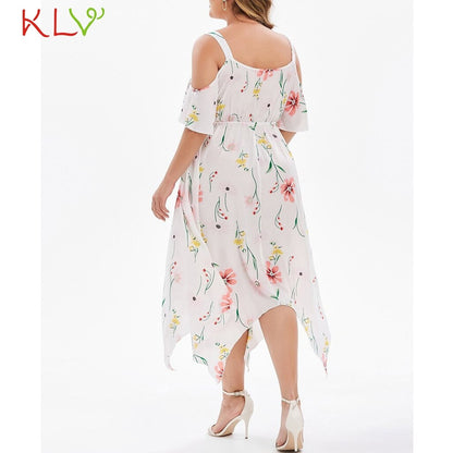 Dress Women Elegant Chiffon Cold Shoulder Floral Summer Calf Dress Party Night Dress 2019 Plus Size Vestidos Robe Femme 19June3