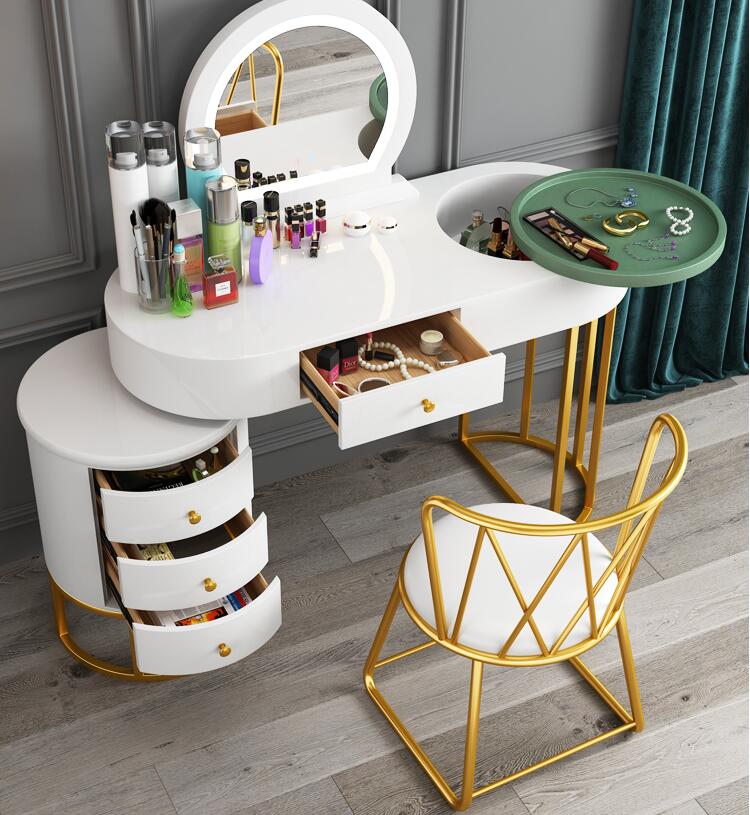 Dresser Bedroom Storage Cabinet Integrated Luxury Makeup Table white paint online celebrity ins Wind Retractable Dressing Table Set
