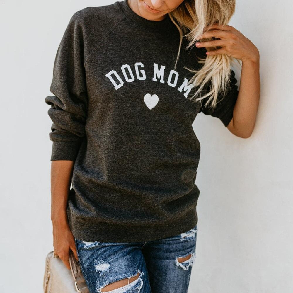 Drop Shipping DOG MOM  Women's Long Sleeve Sweater Casual Tops Female Autumn Clothes Feminina Sweatshirts