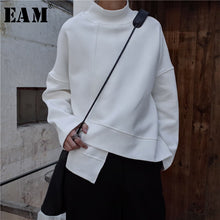 將圖片載入圖庫檢視器 [EAM] 2020 New Spring High Collar Turtleneck Sleeve Sweater Black Loose Irregular Hem Large Size Sweatshirt Women Fashion Tide JK800
