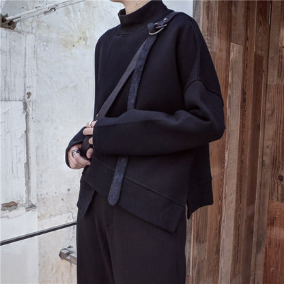 [EAM] 2020 New Spring High Collar Turtleneck Sleeve Sweater Black Loose Irregular Hem Large Size Sweatshirt Women Fashion Tide JK800