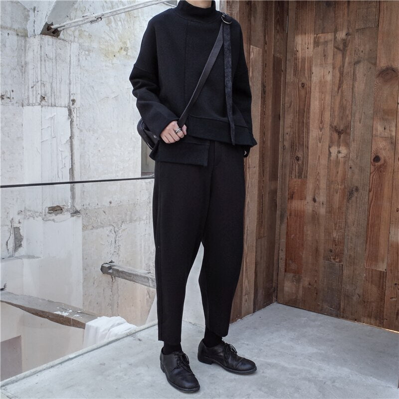 [EAM] 2020 New Spring High Collar Turtleneck Sleeve Sweater Black Loose Irregular Hem Large Size Sweatshirt Women Fashion Tide JK800