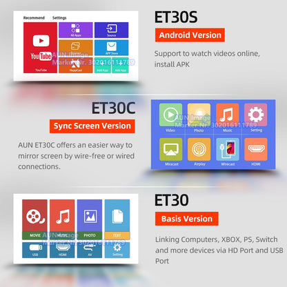 ET30 AUN MINI Projector Full HD 1080P Beamer Videoprojecteur LED Projector for Home Mobile WIFI Android Support 4K Video Beamer