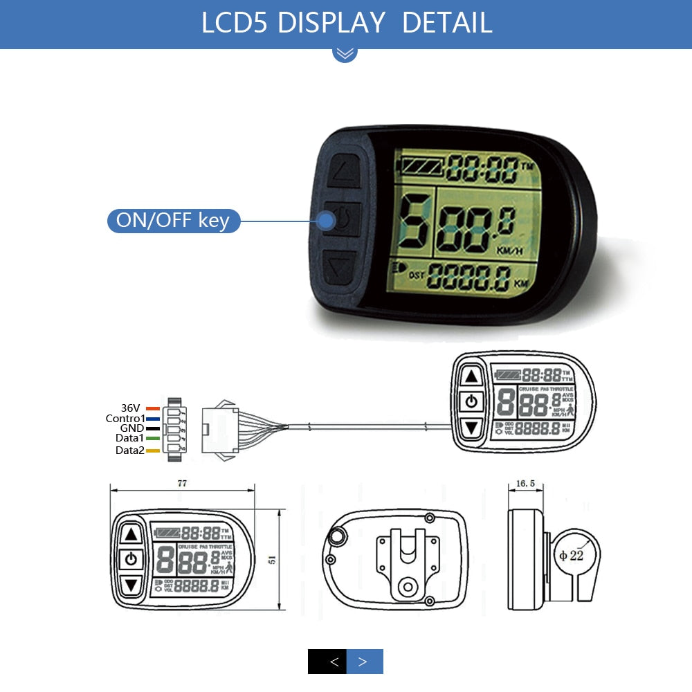 Electric Bicycle KT-LCD5 Display 24V36V48V72V for E bike Kunteng Controller KT Intelligent Control Panel SM/Waterproof Display