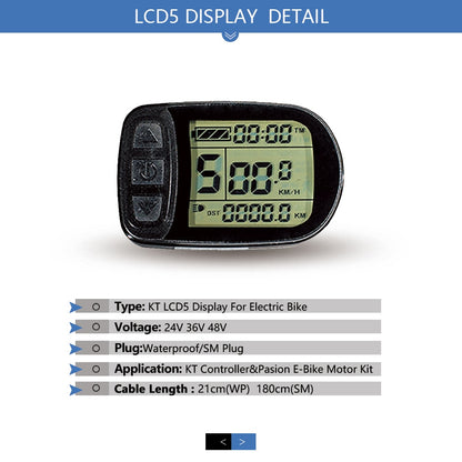 Electric Bicycle KT-LCD5 Display 24V36V48V72V for E bike Kunteng Controller KT Intelligent Control Panel SM/Waterproof Display