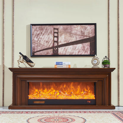 Electric European Style Chimney W180cm wooden Mantel Plus Firebox Artificial LED Optical Flame Fireplace set TV Stand Bench