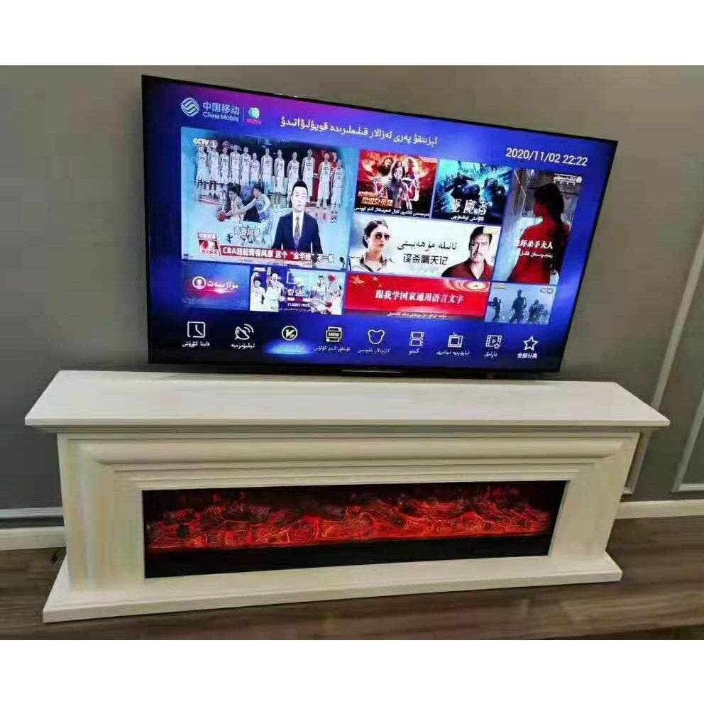 Electric European Style Chimney W180cm wooden Mantel Plus Firebox Artificial LED Optical Flame Fireplace set TV Stand Bench
