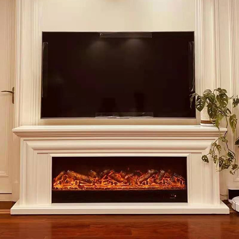 Electric European Style Chimney W180cm wooden Mantel Plus Firebox Artificial LED Optical Flame Fireplace set TV Stand Bench
