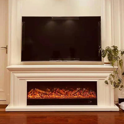 Electric European Style Chimney W180cm wooden Mantel Plus Firebox Artificial LED Optical Flame Fireplace set TV Stand Bench