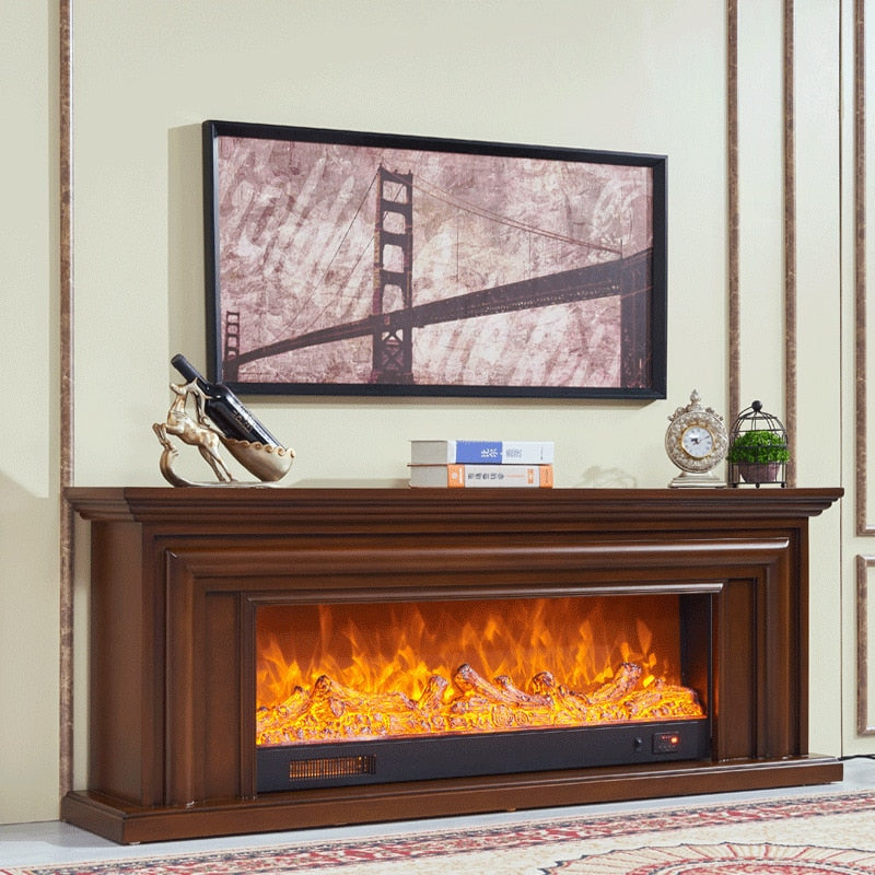 Electric European Style Chimney W180cm wooden Mantel Plus Firebox Artificial LED Optical Flame Fireplace set TV Stand Bench