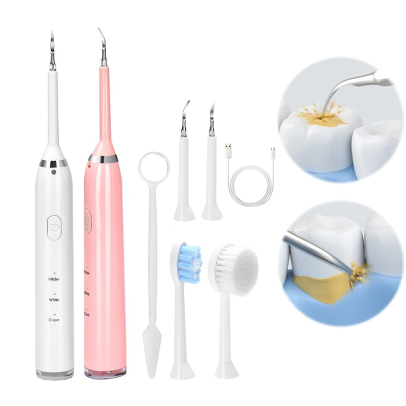 Electric Sonic Dental Scaler Tooth Stains Calculus Remover Tartar Tool USB Rechargeable Teeth Whitening Toothbrush Facial Brush