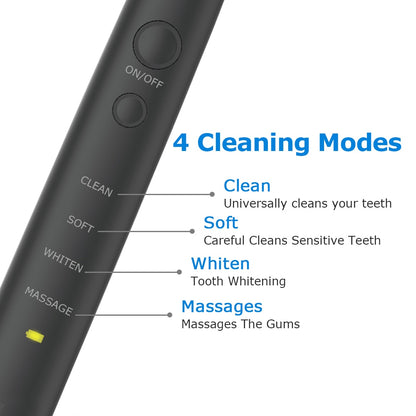 Electric Toothbrush USB Inductive Charging Sonic Toothbrush Adults Electric Sonic toothbrush Black 8 Brush Heads &amp; Travel Case