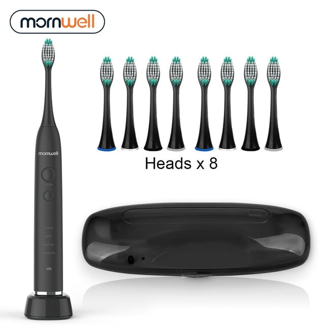 Electric Toothbrush USB Inductive Charging Sonic Toothbrush Adults Electric Sonic toothbrush Black 8 Brush Heads &amp; Travel Case