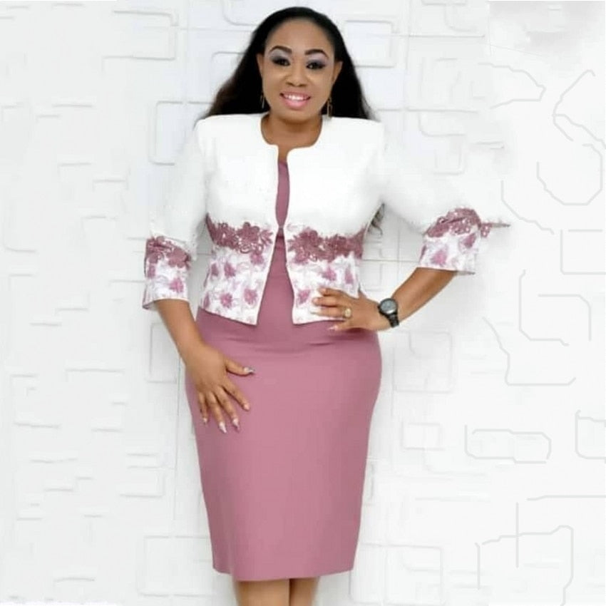 Elegant 2 Piece Sets Office Plus Size Dress Summer Autumn Midi Dress 2019  Casual O-neck Bodycon Women Dresses Vestidos Dress Suit