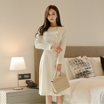 Elegant Dress Women Long Sleeve Dress Office Lady Runway Designers High Fashion Dress