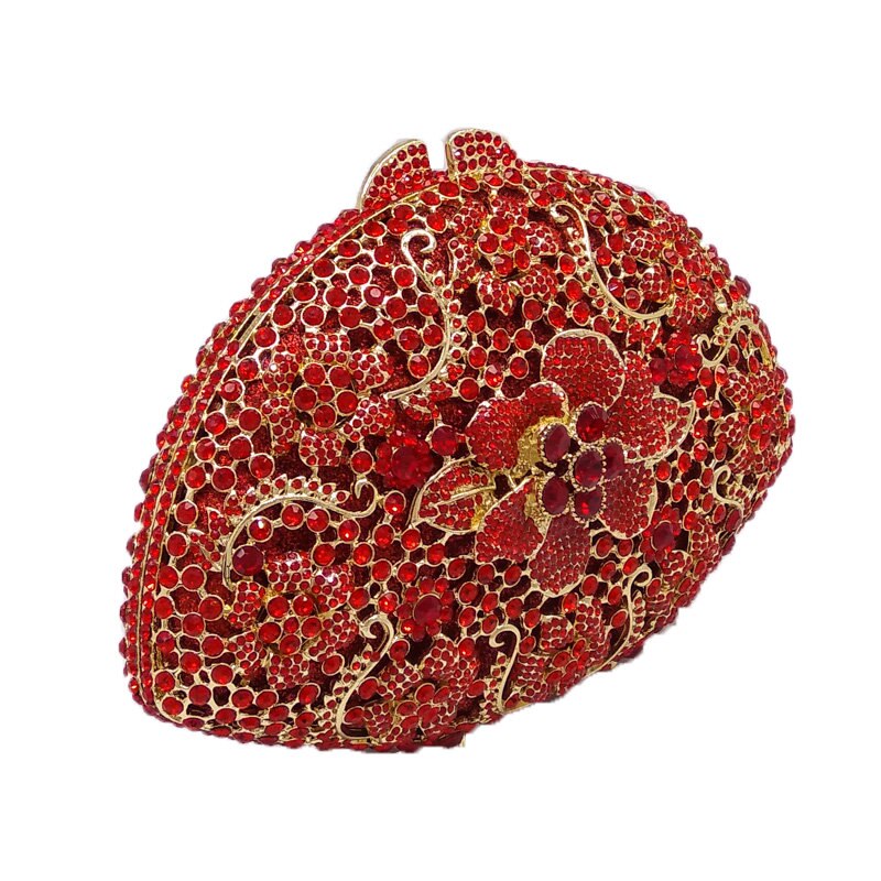 Elegant Red Women Flower Clutch Crystal Evening Party Bags Hollow Hard Case Wedding Clutches Purses Bridal Rhinestones Handbags