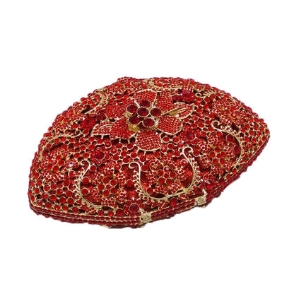 Elegant Red Women Flower Clutch Crystal Evening Party Bags Hollow Hard Case Wedding Clutches Purses Bridal Rhinestones Handbags