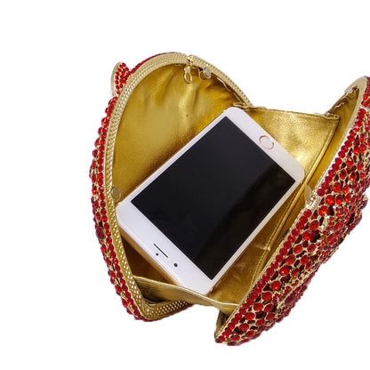 Elegant Red Women Flower Clutch Crystal Evening Party Bags Hollow Hard Case Wedding Clutches Purses Bridal Rhinestones Handbags