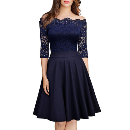 Elegant Sexy Dress for Women Vintage Lace Long Sleeve Wine red Black Blue Robe Femme Casual Dresses Woman Party Night 2019