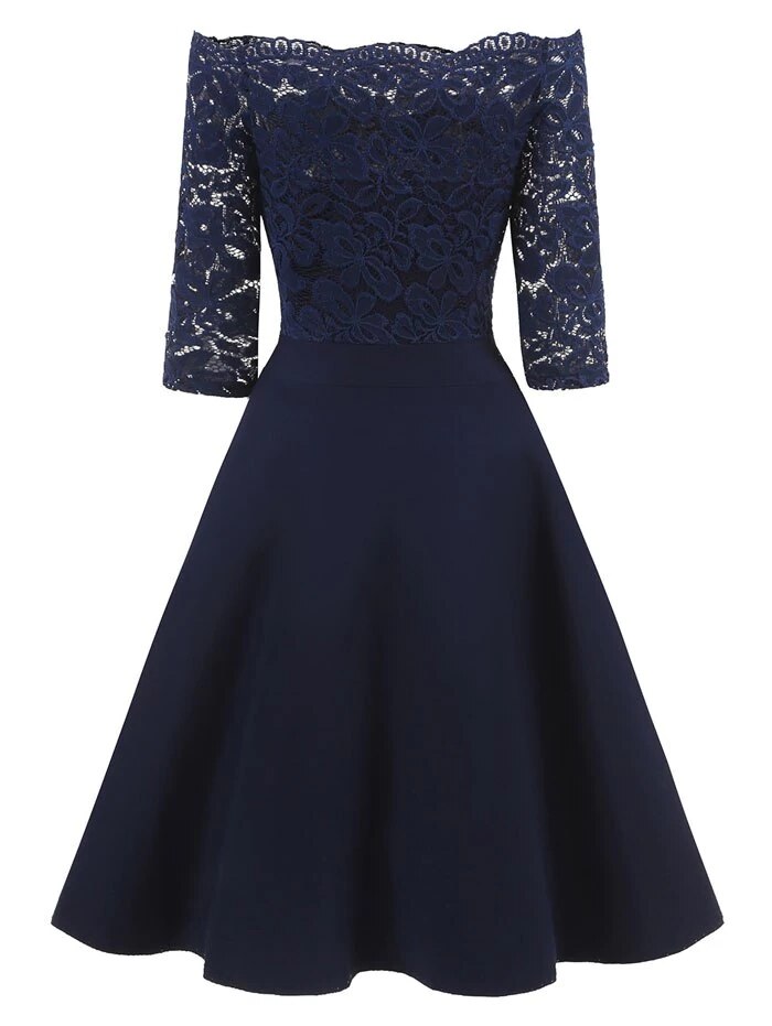 Elegant Sexy Dress for Women Vintage Lace Long Sleeve Wine red Black Blue Robe Femme Casual Dresses Woman Party Night 2019