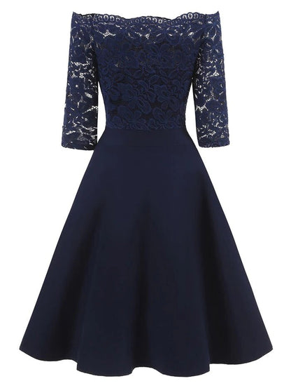 Elegant Sexy Dress for Women Vintage Lace Long Sleeve Wine red Black Blue Robe Femme Casual Dresses Woman Party Night 2019